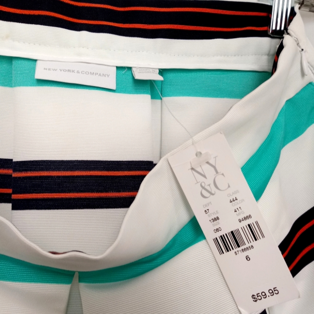 New w/tags New York & Company Box Pleat A-Line Midi Striped Skirt - Picture 7 of 8